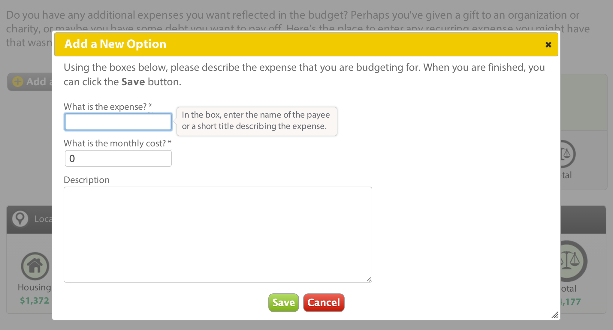 Figure 2 - Custom Budget Item